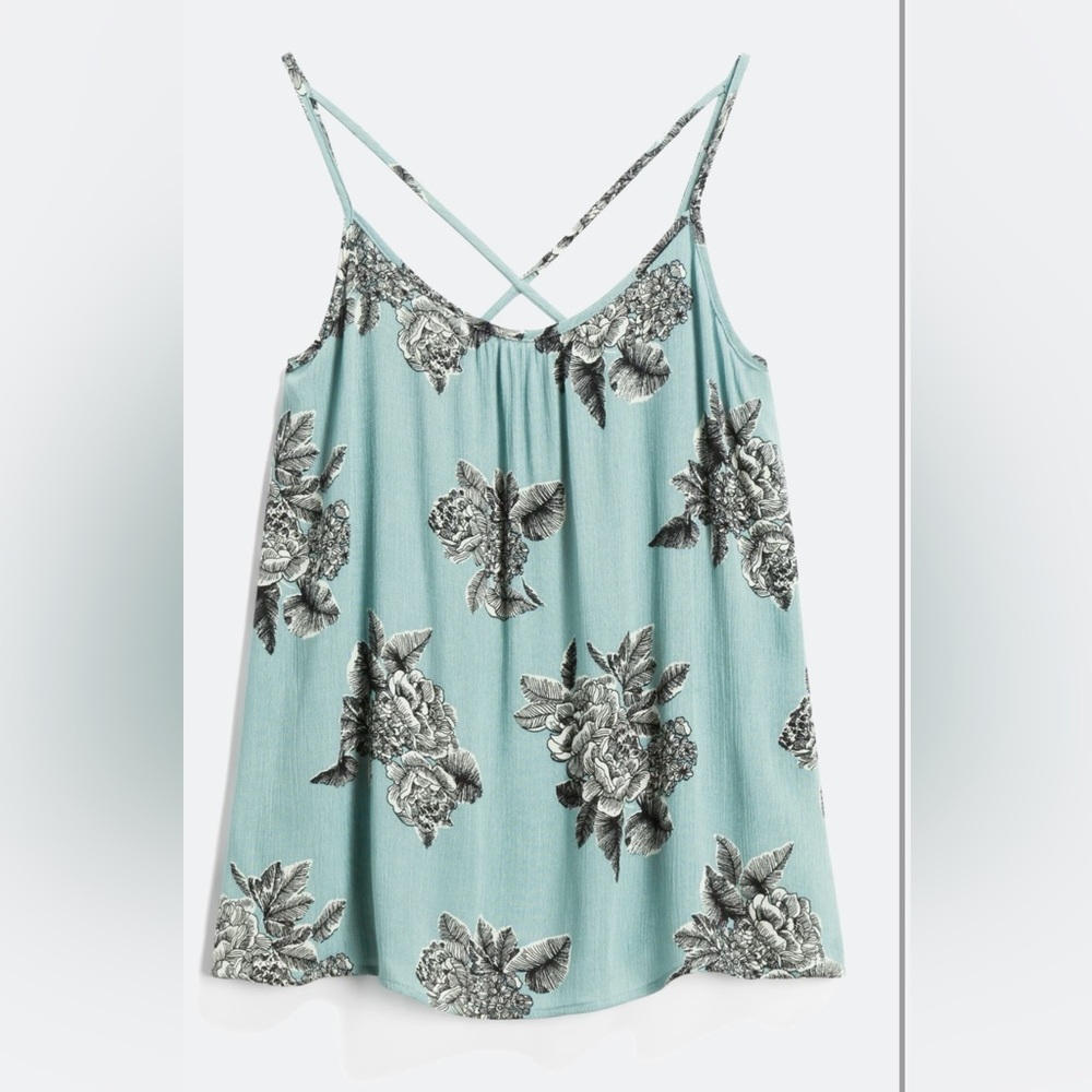 Kaileigh Floral Print Tank Top - Blue and Black
